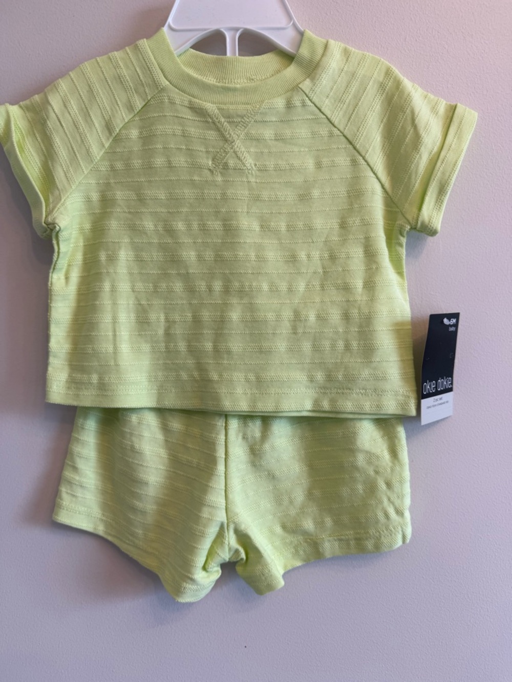 6 month okie dokie Lime Green Short Sleeve Top and Shorts Set